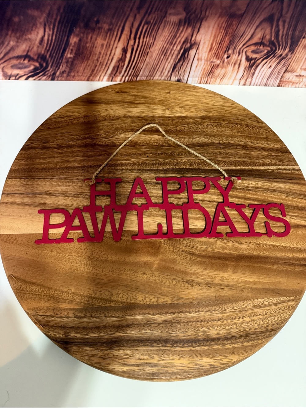 Happy Pawlidays Red Wooden Hanging Sign